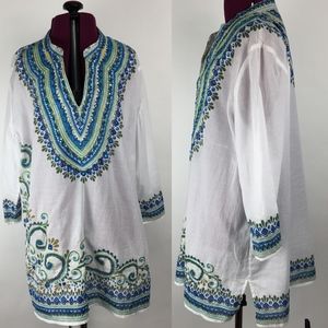 Chico's Embroidered Boho Tribal Tunic Shirt Sz 2